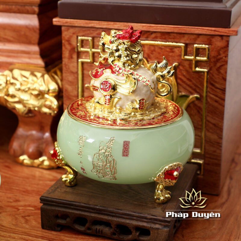 Bộ Ban Thờ Thần Tài Thổ Địa Lưu Ly Ngọc Xanh Bọc Đồng, “Phú Quý” Dát Vàng, KT 117*147*163cm - Ảnh 11