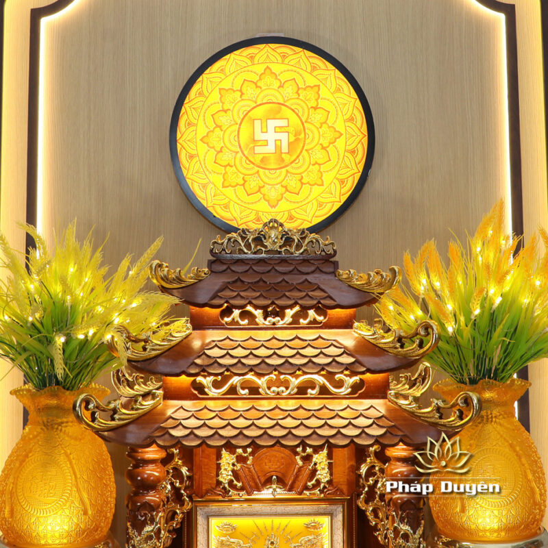 Bộ Bàn Thờ Thần Tài Thổ Địa Sứ Trắng Tâm Kinh “Thiên Đức” Dát Vàng, KT 97*97*125cm - Ảnh 4