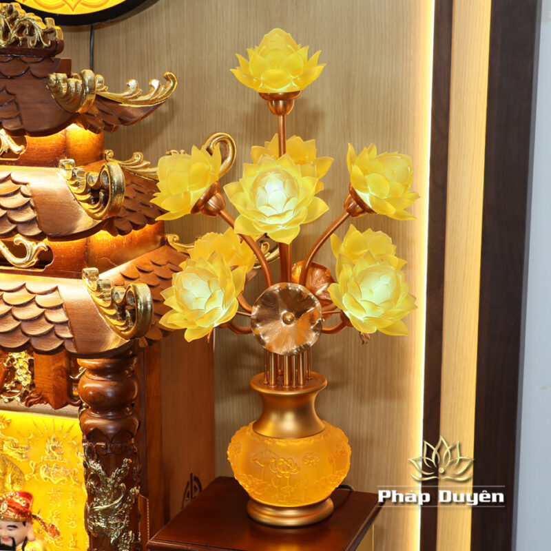 Bộ Ban Thờ Thần Tài Thổ Địa Đồng Vàng Chữ Phật Lá Sen, “Thiên Đức” Dát Vàng, KT 97*97*125cm - Ảnh 6