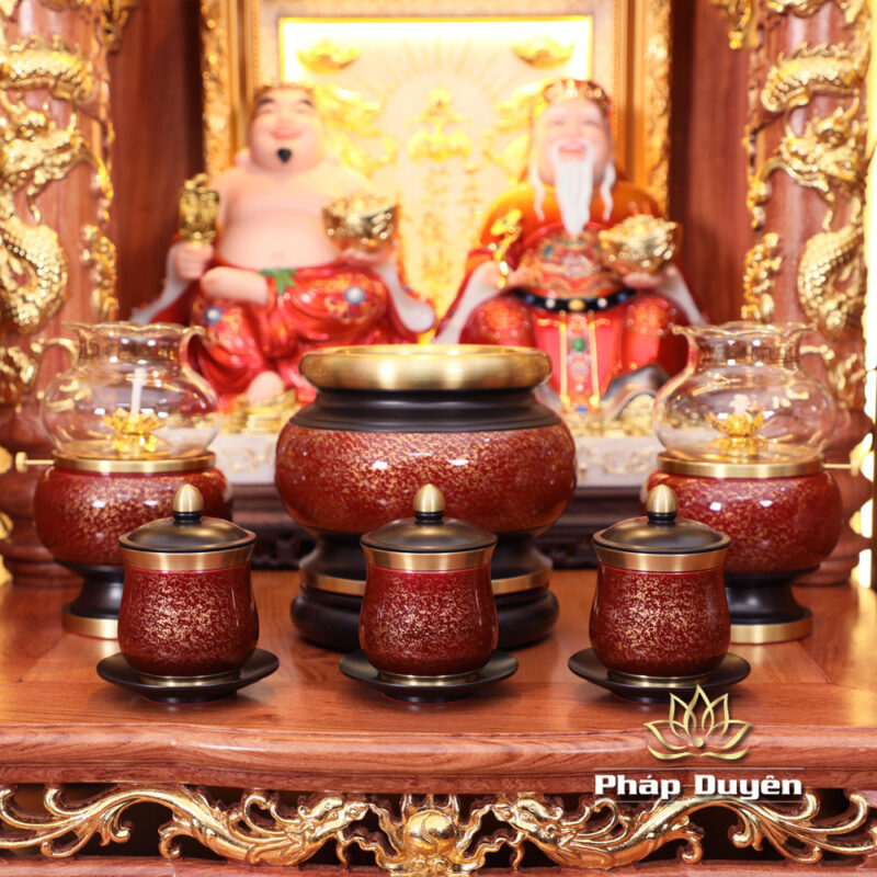 Bộ Ban Thờ Thần Tài Thổ Địa Đồng Vân Đá Nâu Đỏ, “Phú Quý” Dát Vàng, KT 117*147*163cm - Ảnh 11