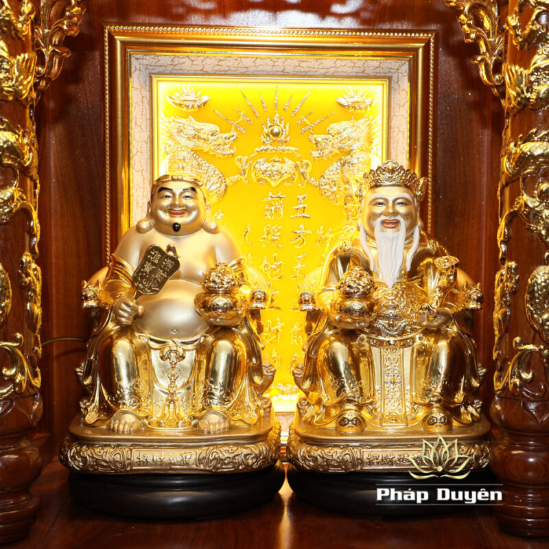 Bộ Ban Thờ Thần Tài Thổ Địa Đồng Vàng Chữ Phật Lá Sen, “Thiên Đức” Dát Vàng, KT 97*97*125cm - Ảnh 8