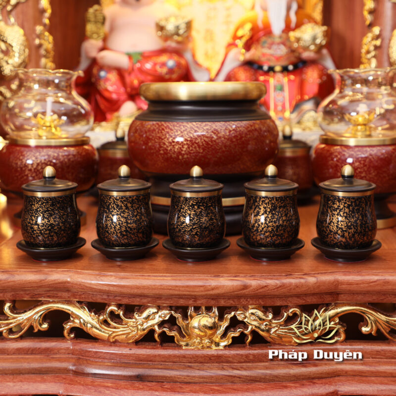 Bộ Ban Thờ Thần Tài Thổ Địa Đồng Vân Đá Nâu Đỏ, “Phú Quý” Dát Vàng, KT 117*147*163cm - Ảnh 12