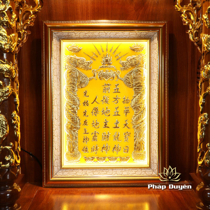 Bộ Bàn Thờ Thần Tài Thổ Địa Sứ Trắng Tâm Kinh “Thiên Đức” Dát Vàng, KT 97*97*125cm - Ảnh 8