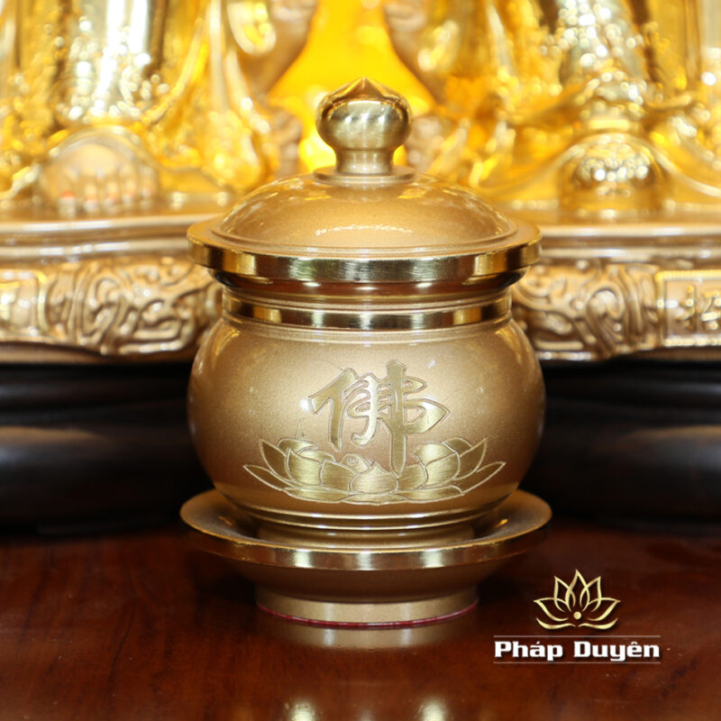 Bộ Ban Thờ Thần Tài Thổ Địa Đồng Vàng Chữ Phật Lá Sen, “Thiên Đức” Dát Vàng, KT 97*97*125cm - Ảnh 9
