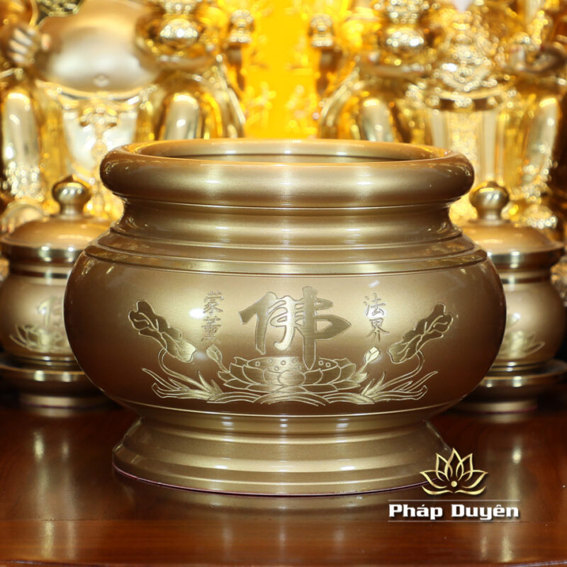 Bộ Ban Thờ Thần Tài Thổ Địa Đồng Vàng Chữ Phật Lá Sen, “Thiên Đức” Dát Vàng, KT 97*97*125cm - Ảnh 10