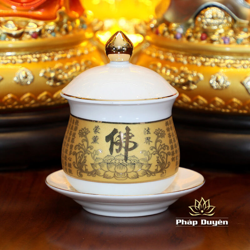 Bộ Bàn Thờ Thần Tài Thổ Địa Sứ Trắng Tâm Kinh “Thiên Đức” Dát Vàng, KT 97*97*125cm - Ảnh 10