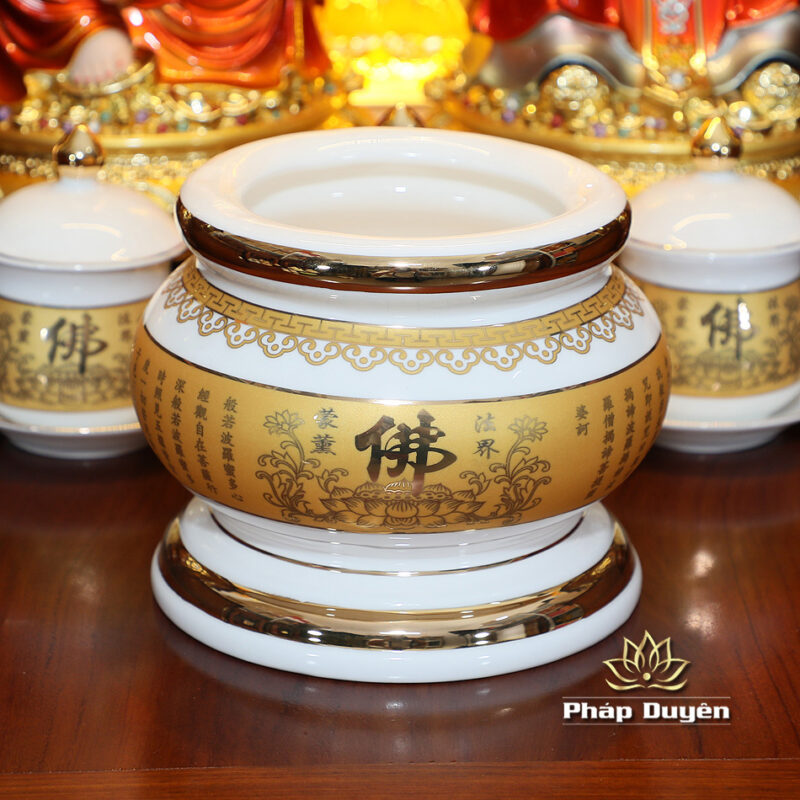 Bộ Bàn Thờ Thần Tài Thổ Địa Sứ Trắng Tâm Kinh “Thiên Đức” Dát Vàng, KT 97*97*125cm - Ảnh 11