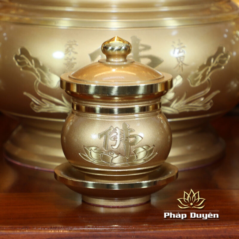 Bộ Ban Thờ Thần Tài Thổ Địa Đồng Vàng Chữ Phật Lá Sen, “Thiên Đức” Dát Vàng, KT 97*97*125cm - Ảnh 12