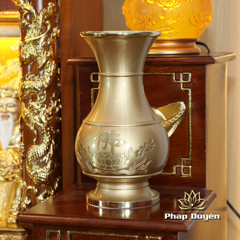 Bộ Ban Thờ Thần Tài Thổ Địa Đồng Vàng Chữ Phật Lá Sen, “Thiên Đức” Dát Vàng, KT 97*97*125cm - Ảnh 13