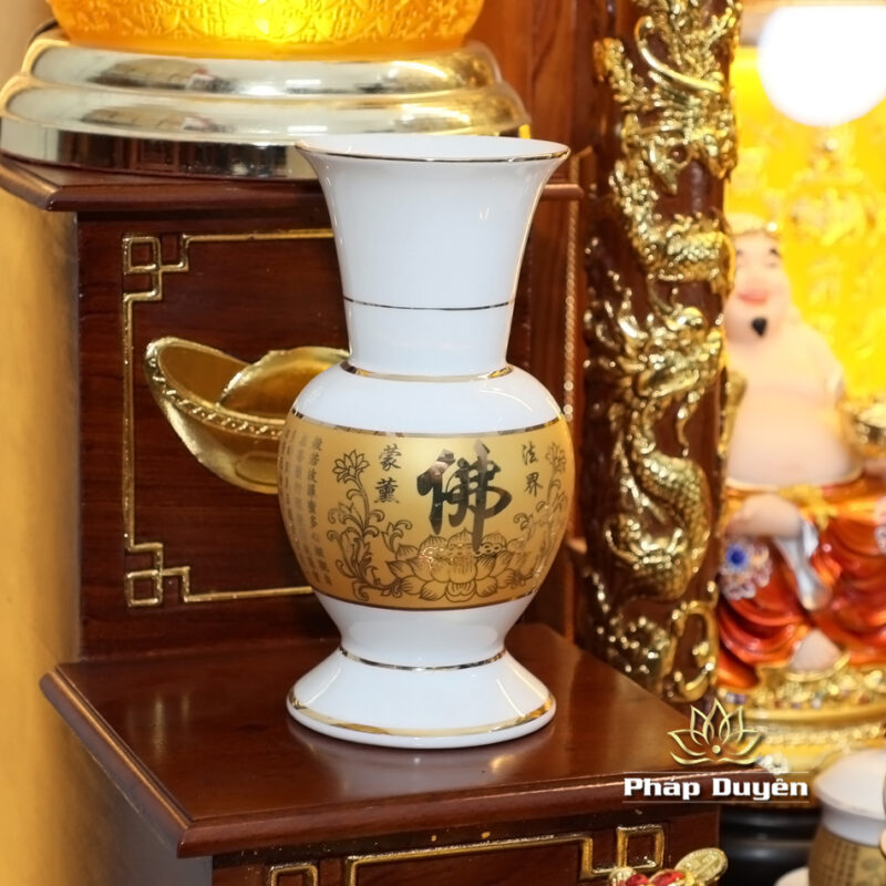Bộ Bàn Thờ Thần Tài Thổ Địa Sứ Trắng Tâm Kinh “Thiên Đức” Dát Vàng, KT 97*97*125cm - Ảnh 15