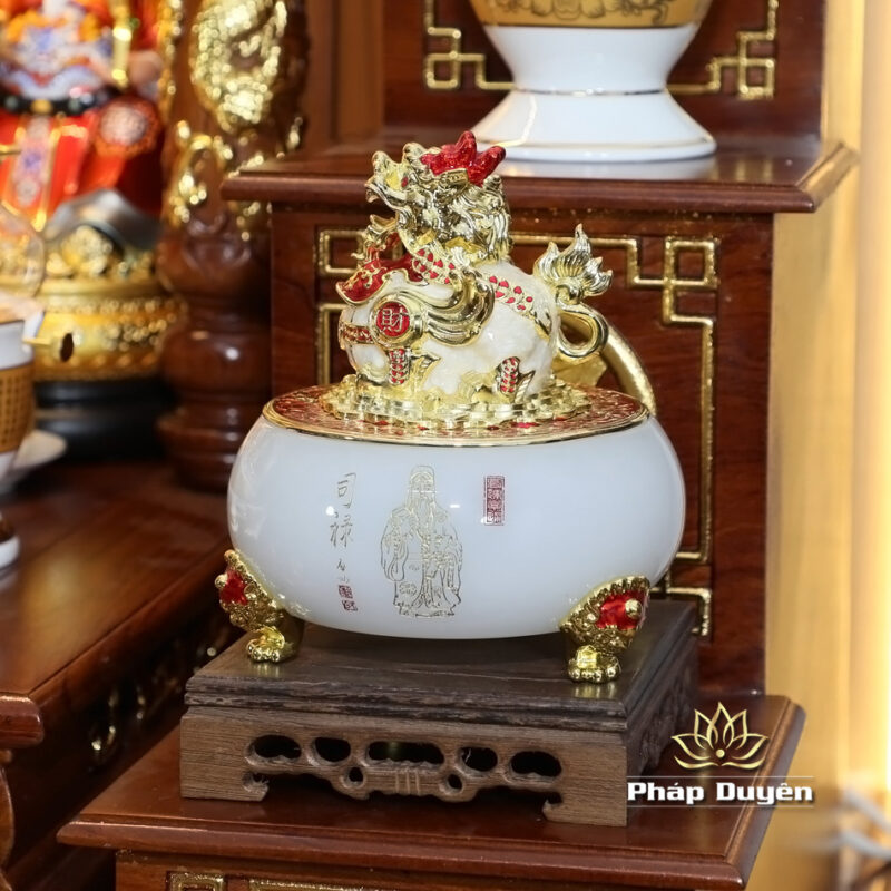 Bộ Bàn Thờ Thần Tài Thổ Địa Sứ Trắng Tâm Kinh “Thiên Đức” Dát Vàng, KT 97*97*125cm - Ảnh 17