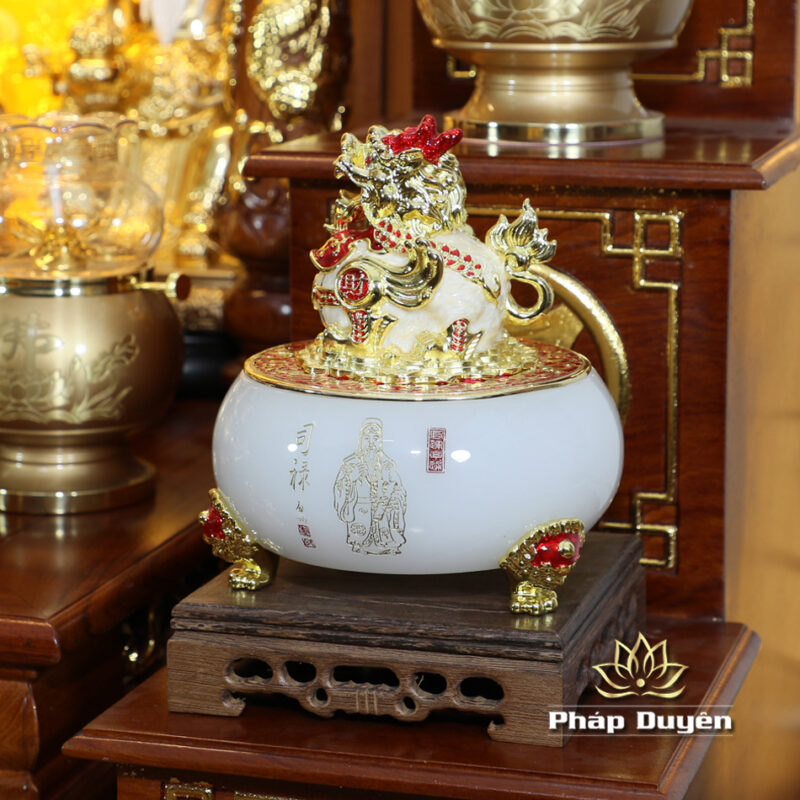 Bộ Ban Thờ Thần Tài Thổ Địa Đồng Vàng Chữ Phật Lá Sen, “Thiên Đức” Dát Vàng, KT 97*97*125cm - Ảnh 16