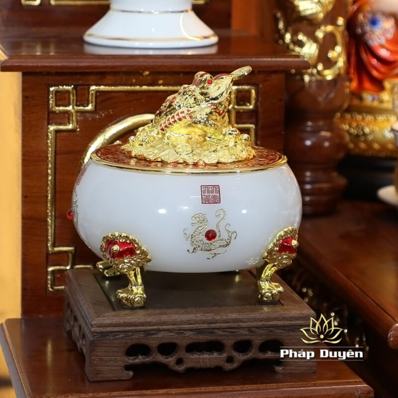 Bộ Bàn Thờ Thần Tài Thổ Địa Sứ Trắng Tâm Kinh “Thiên Đức” Dát Vàng, KT 97*97*125cm - Ảnh 18