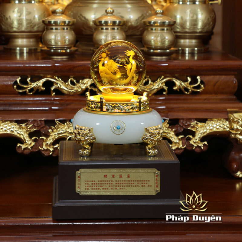 Bộ Ban Thờ Thần Tài Thổ Địa Đồng Vàng Chữ Phật Lá Sen, “Thiên Đức” Dát Vàng, KT 97*97*125cm - Ảnh 17