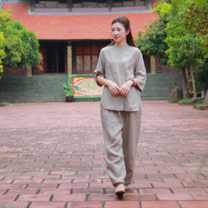 Bộ Quần Áo Nữ Vải Linen Cao Cấp Màu Xám