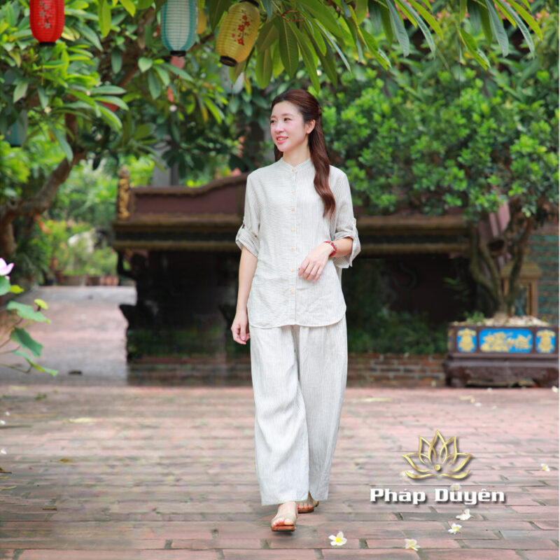 Bộ Quần Áo Nữ Linen Cao Cấp Kẻ Xám - Ảnh 3