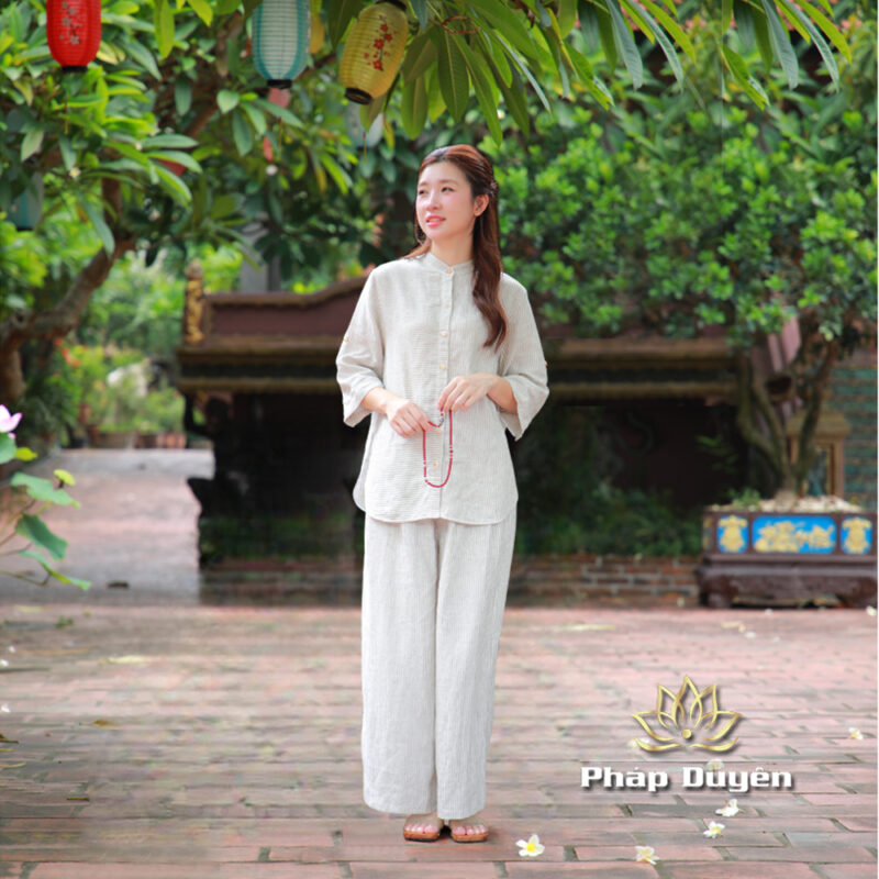 Bộ Quần Áo Nữ Linen Cao Cấp Kẻ Xám - Ảnh 4