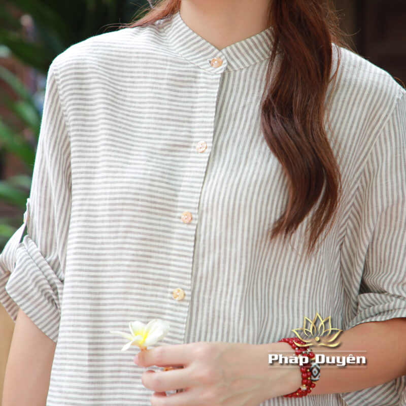 Bộ Quần Áo Nữ Linen Cao Cấp Kẻ Xám - Ảnh 5