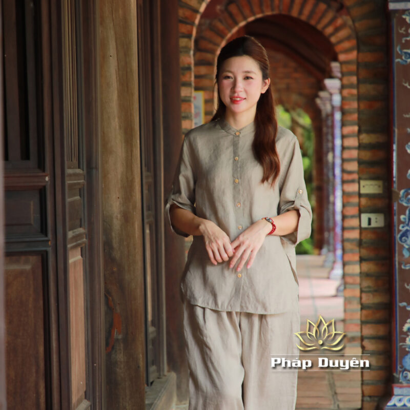 Bộ Quần Áo Nữ Vải Linen Cao Cấp Màu Xám - Ảnh 2
