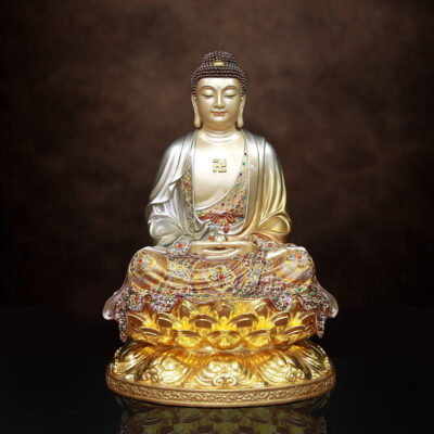 Tượng Bổn Sư Thích Ca, Chất Liệu Đồng Sơn Men Cổ, Cao 30cm