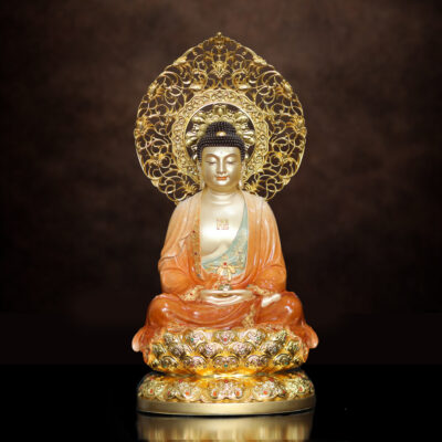 Tượng Bổn Sư Thích Ca Ngồi, Bằng Đồng Sơn Men Độ Cao, Cao 40cm (Tổng Hào Quang 50cm)