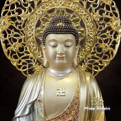 Alternative view of Tượng Phật Bổn Sư Thích Ca Bằng Đồng Men Cổ, Cao 40cm