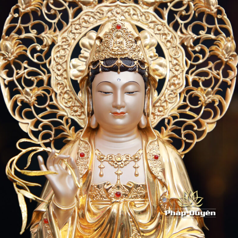 Tượng Quan Âm Bồ Tát Dát Vàng Ấn Bảo, Cao 40cm (Tổng Lá Đề 50cm) - Ảnh 2