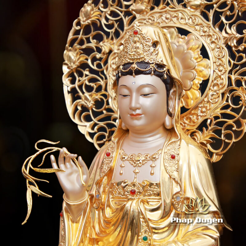 Tượng Quan Âm Bồ Tát Dát Vàng Ấn Bảo, Cao 40cm (Tổng Lá Đề 50cm) - Ảnh 3