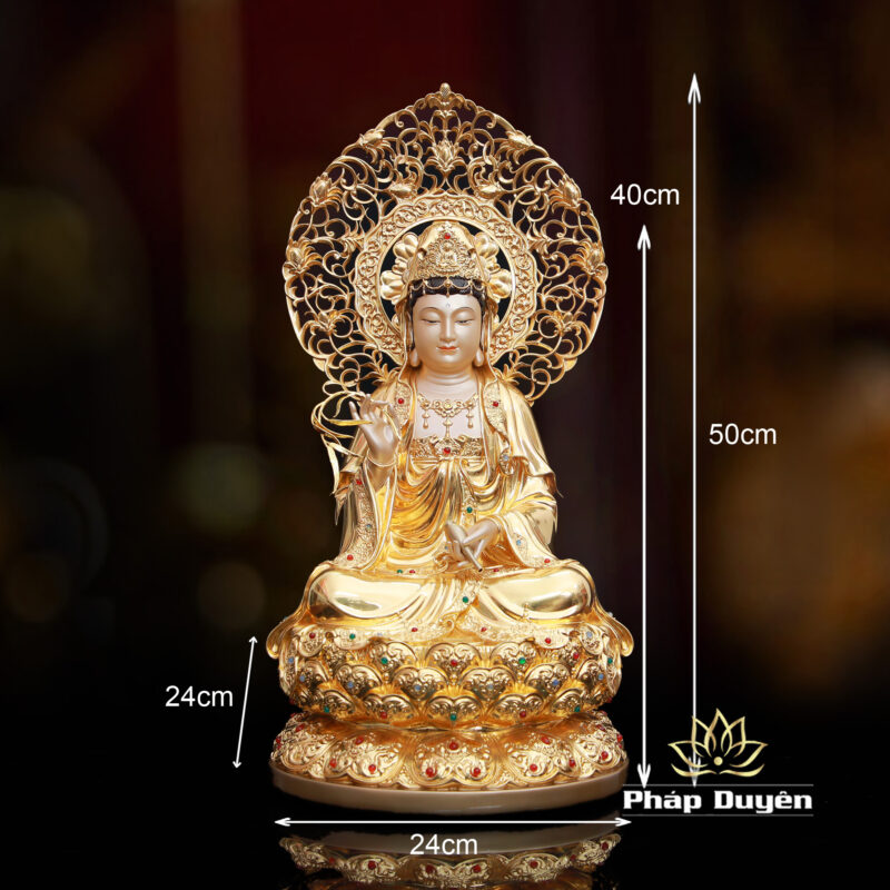 Tượng Quan Âm Bồ Tát Dát Vàng Ấn Bảo, Cao 40cm (Tổng Lá Đề 50cm) - Ảnh 9