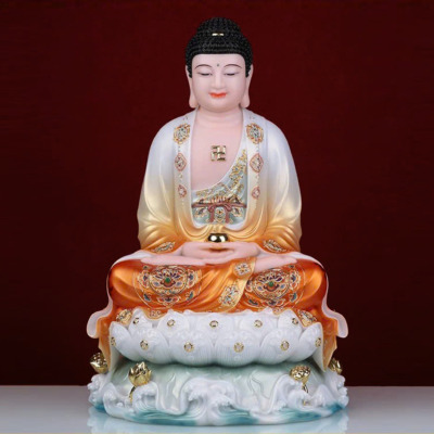 Tượng Phật Bổn Sư Thích Ca Mâu Ni Ngồi Đế Non Nước, Bột Đá Áo Cam, Nhiều Kích Thước