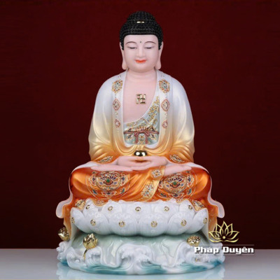 Alternative view of Bộ Tượng Ta Bà Tam Thánh Ngồi Đế Non Nước, Bột Đá Áo Cam, Nhiều Kích Thước