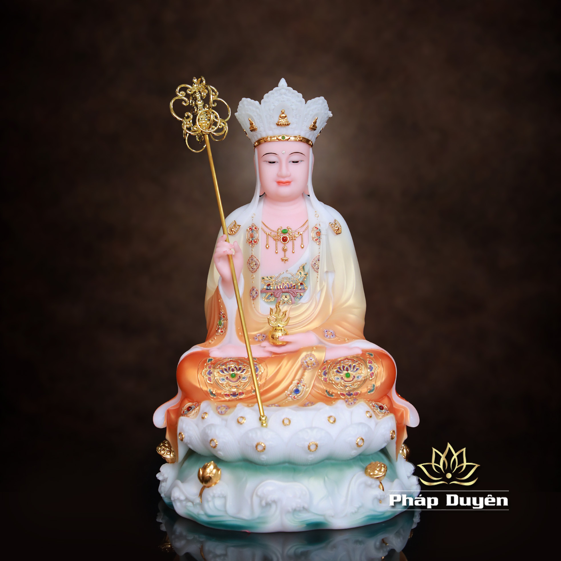 Bộ Tượng Ta Bà Tam Thánh Ngồi Đế Non Nước, Bột Đá Áo Cam, Nhiều Kích Thước - ảnh 24