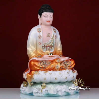 Alternative view of Tượng Phật Bổn Sư Thích Ca Mâu Ni Ngồi Đế Non Nước, Bột Đá Áo Cam, Nhiều Kích Thước