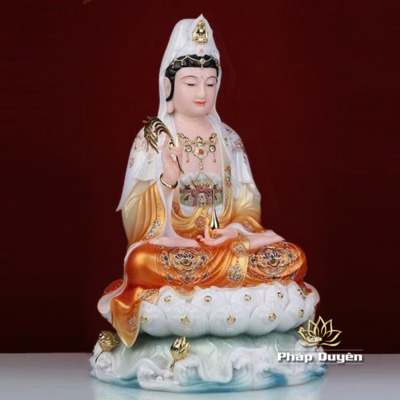 Alternative view of Tượng Quan Âm Bồ Tát Ngồi Đế Non Nước, Bột Đá Áo Cam, Nhiều Kích Thước