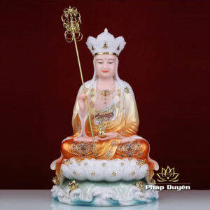 Tượng Địa Tạng Vương Bồ Tát Ngồi Đế Non Nước, Bột Đá Áo Cam, Nhiều Kích Thước