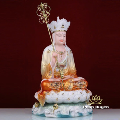 Alternative view of Tượng Địa Tạng Vương Bồ Tát Ngồi Đế Non Nước, Bột Đá Áo Cam, Nhiều Kích Thước