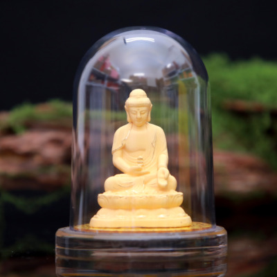 Tượng Để Xe Hình Phật Dược Sư, Nhung Vàng Kim Sa, Cao 11cm