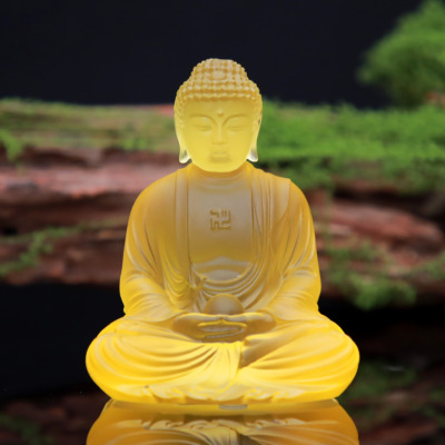 Tượng Để Xe Ngài Thích Ca, Không Đế, Lưu Ly Vàng, Cao 10cm