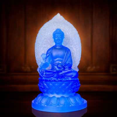 Tượng Dược Sư Lưu Ly Màu Xanh Biển Có Lá Đề, Cao 48cm