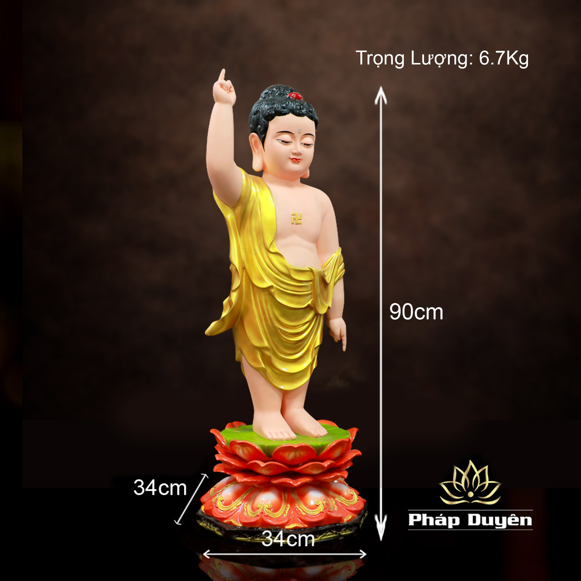 Tượng Phật Đản Sanh Vàng Vẽ, Chất Liệu Composite, Cao 90cm - ảnh 13
