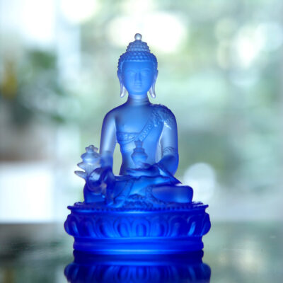 Tượng Để Xe Phật Dược Sư Lưu Ly Màu Xanh 12cm