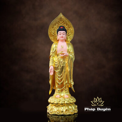 Alternative view of Bộ Tây Phương Tam Thánh Đứng, Chất Liệu Composit Dát Vàng, Cao 90cm (Tổng Lá Đề Cao 112cm)