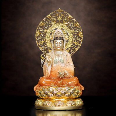 Tượng Quan Âm Ngồi Đài Sen, Bằng Đồng Sơn Cao Cấp, Cao 40cm - 66cm