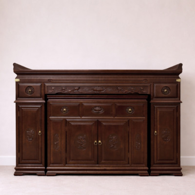 Ban Thờ Gỗ Nhập Khẩu Mẹ Bồng Con, Màu Nâu Óc Chó, Họa Tiết Hoa Sen, Nhiều Kích Thước