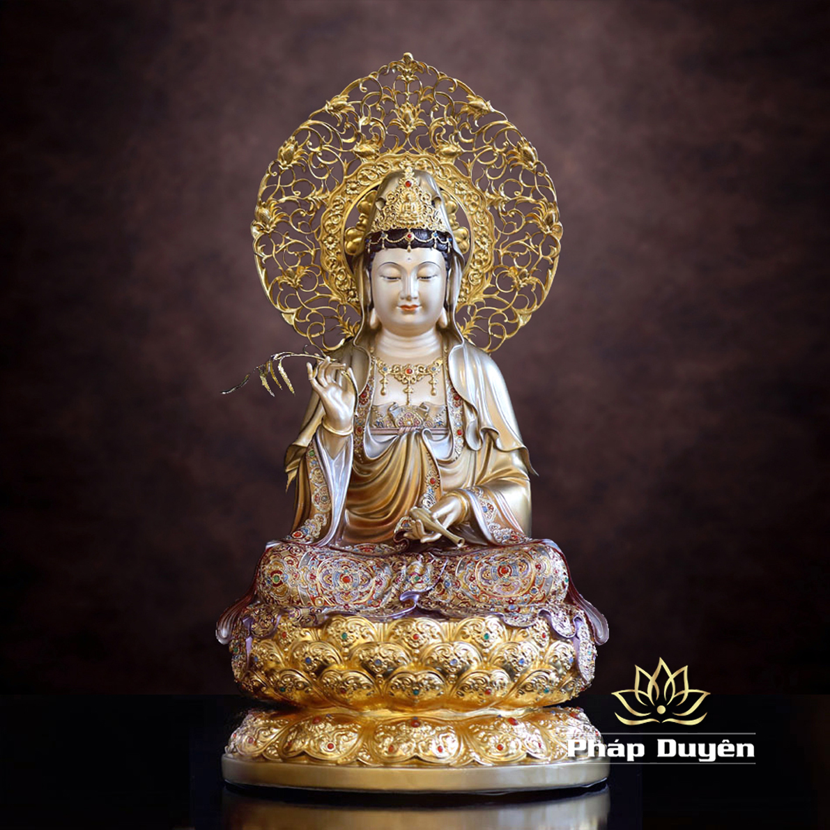 Tượng Quan Âm Ngồi, Chất Liệu Đồng, Sơn Men Cổ, Nhiều Kích Thước - ảnh 14