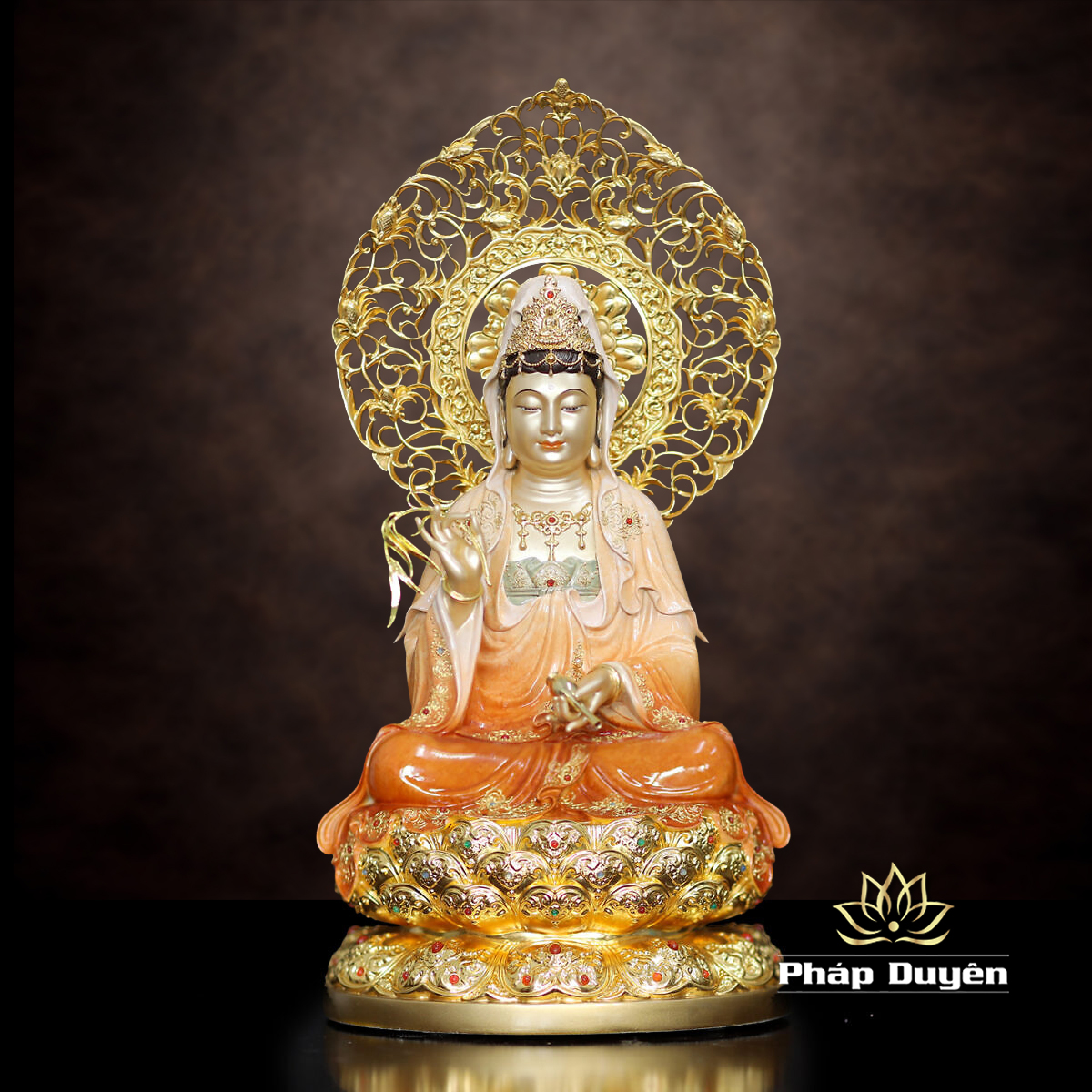 Tượng Quan Âm Ngồi Đài Sen, Bằng Đồng Sơn Cao Cấp, Cao 40cm - 66cm - ảnh 10
