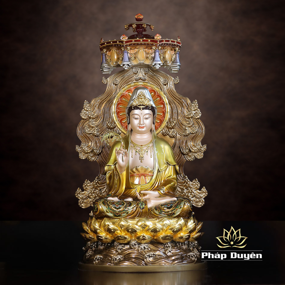 Tượng Quan Âm Bồ Tát Ngồi Non Nước, Bằng Đồng, Có Lọng Che, Nhiều Kích Thước - ảnh 10