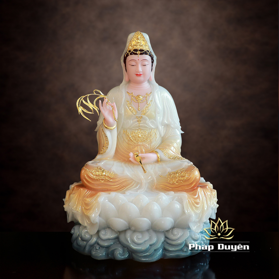 Tượng Quan Âm Bồ Tát Ngồi Đế Cổ Văn Bột Đá Sơn Phú Quý, Cao 40-128cm - ảnh 13