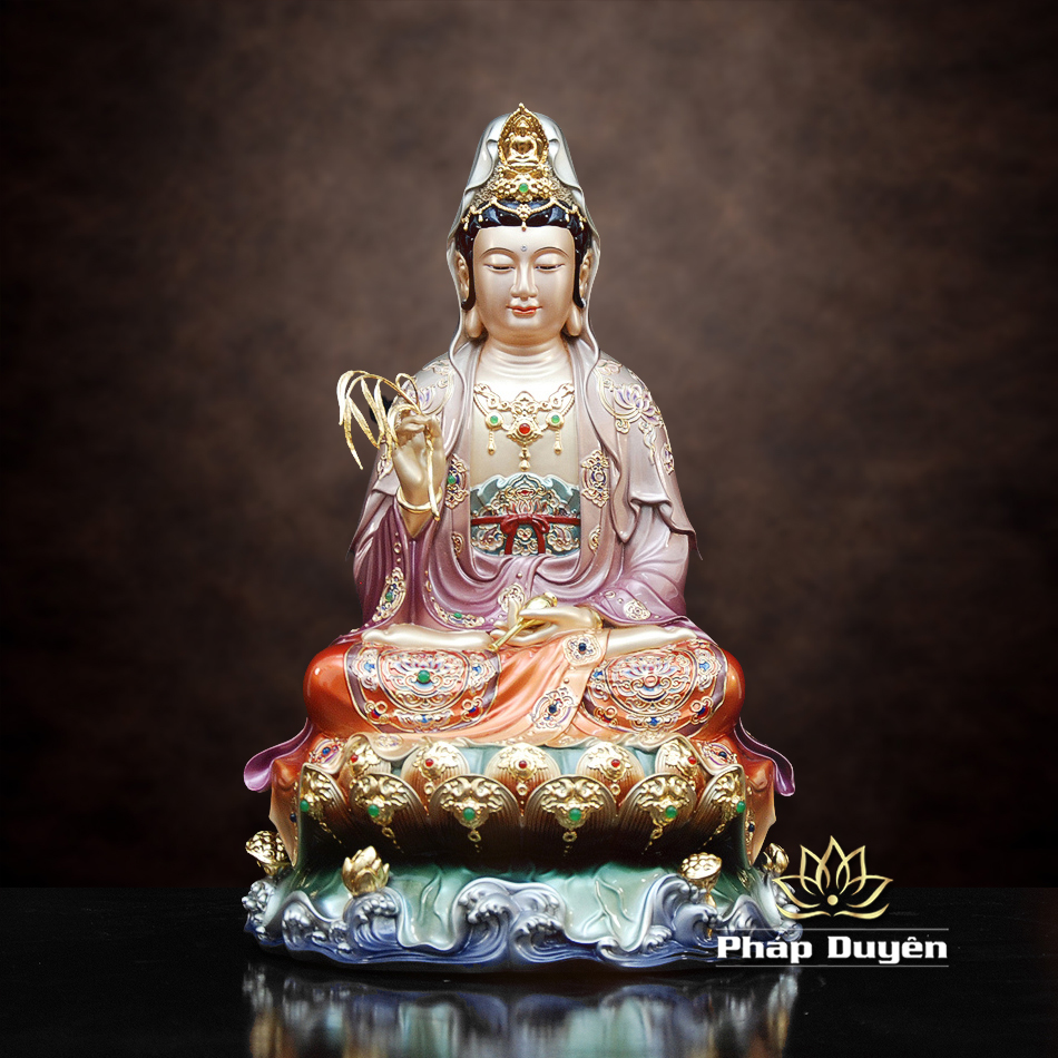 Tượng Quan Âm Bồ Tát Ngồi Non Nước, Chất Liệu Đồng Sơn Màu, Nhiều Kích Thước - ảnh 14