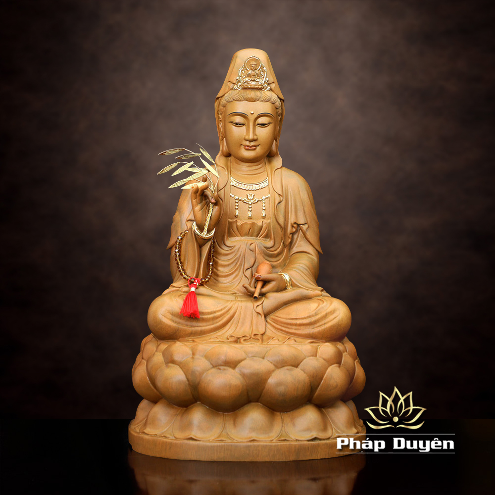 Tượng Bồ Tát Quan Âm, Gỗ Hương Chương (Long Não) Điểm Vàng, Nhiều Kích Thước - ảnh 15